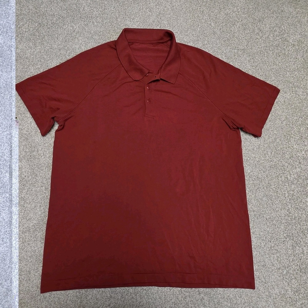 Lululemon Mens XXL Polo Shirt Red Metal Vent Tech Short Sleeve Golf Athletic